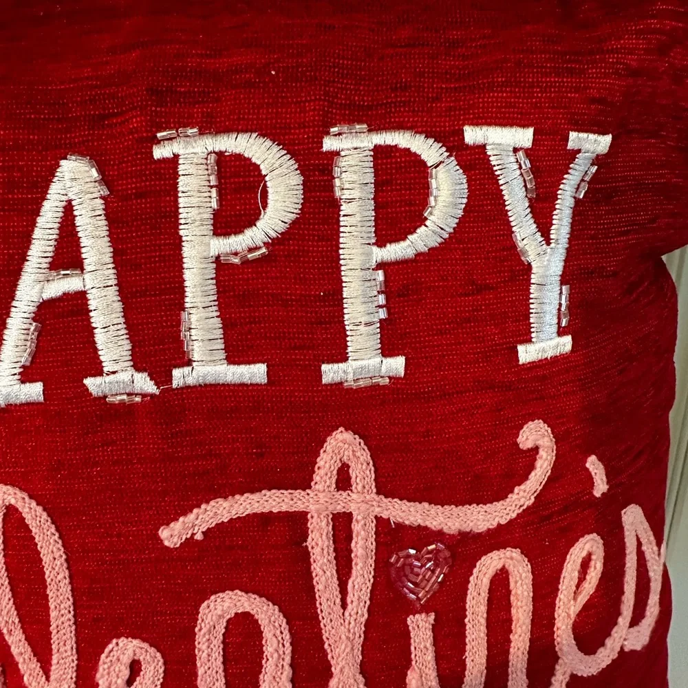 Valentine's Day Red Embroidered Holiday Pillow - Festive Home Accent